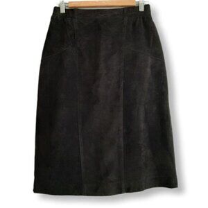 BIANCA 100% Genuine Suede Leather Pencil Knee Length Skirt Black Sz M